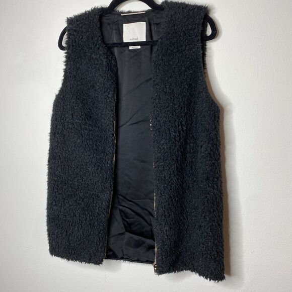 Aritzia Wilfred Chatou Fuzzy Faux Fur Fleece Sherpa Black Front Zip Vest Small - Picture 6 of 12
